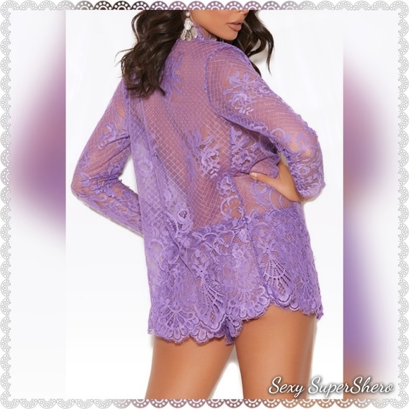 🆕💜Eyelash Lace LS Jacket & Short Lingerie Set - Picture 4 of 5